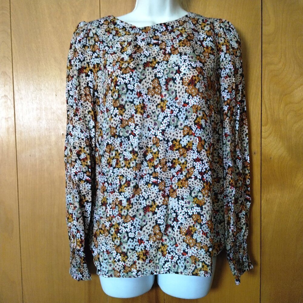 Loft Size Small Long Sleeve Smocked Cuff Floral Prairie Cottagecore Blouse